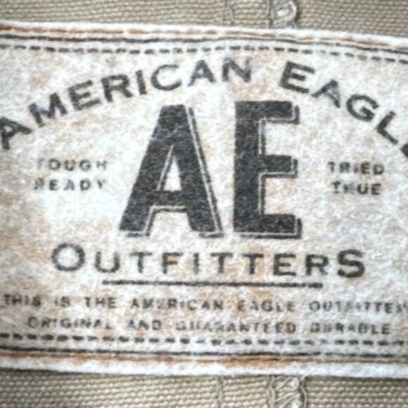 American Eagle Mens Chore Barn Coat Canvas Leather Collar Tan Button Medium - Picture 3 of 16